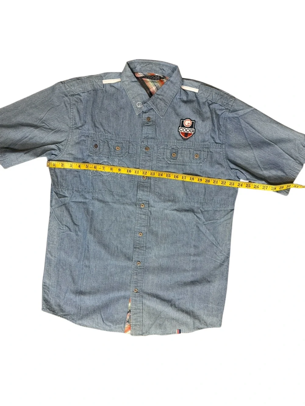 COOGI Australia Men's Chambray Short Sleeve Button Up Camp Shirt